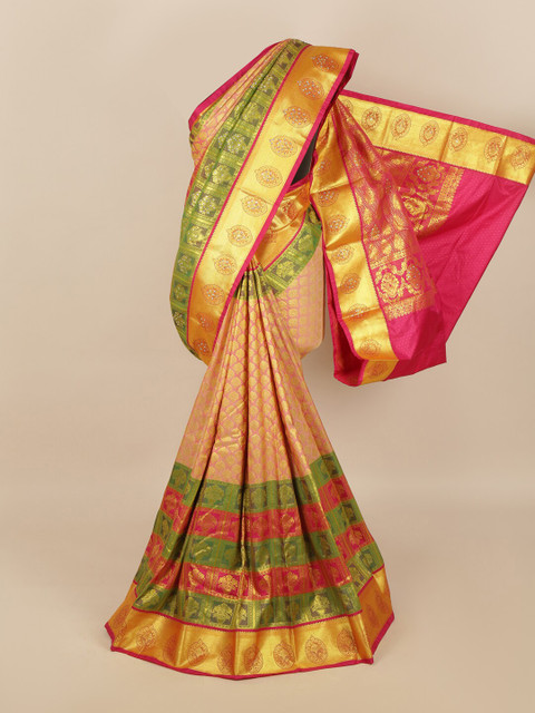 

Pothys Peach & Pink Coloured Woven Zari Silk Blend Saree