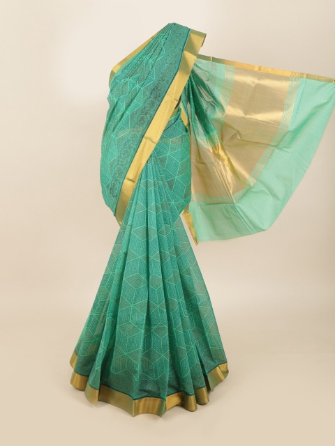 

Pothys Green & Gold-Toned Zari Silk Cotton Saree