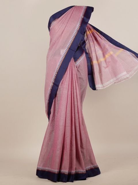 

Pothys Pink & Navy Blue Checked Zari Pure Cotton Saree