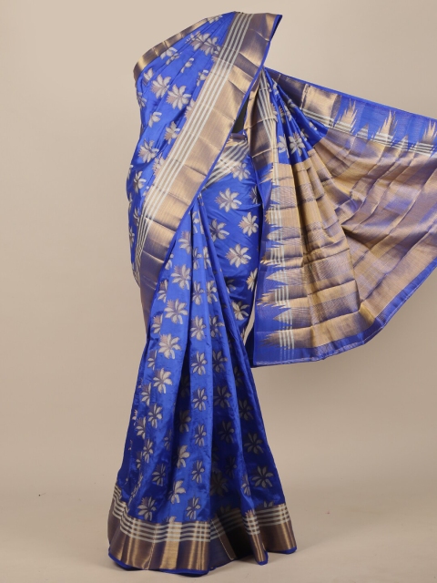 

Pothys Blue & Gold-Toned Floral Jute Silk Saree