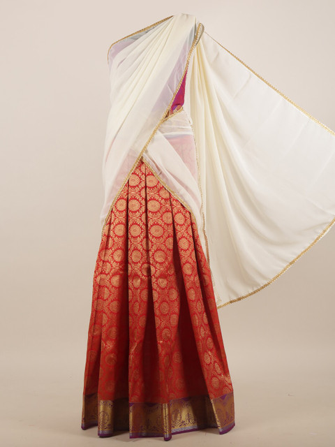 

Pothys Maroon & White Ethnic Motifs Zari Half & Half Saree
