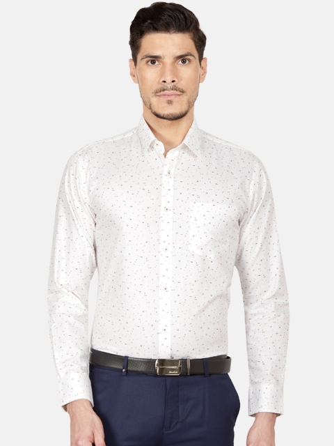 

Oxemberg Men White Slim Fit Printed Cotton Formal Shirt