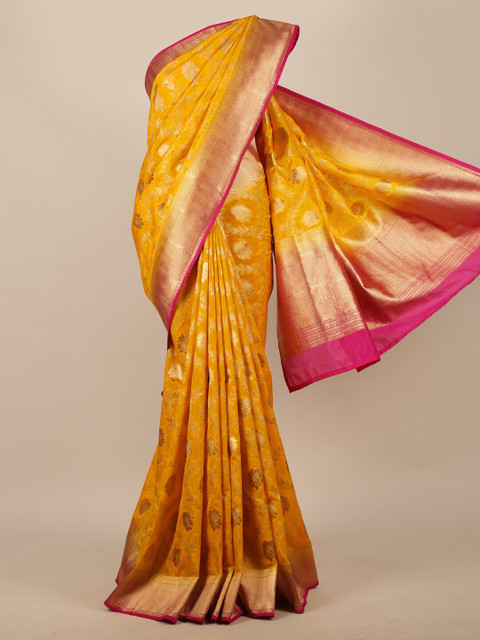 

Pothys Yellow & Pink Woven Design Jute Silk Saree