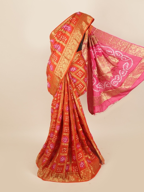 

Pothys Orange & Pink Bandhani Zari Art Silk Saree