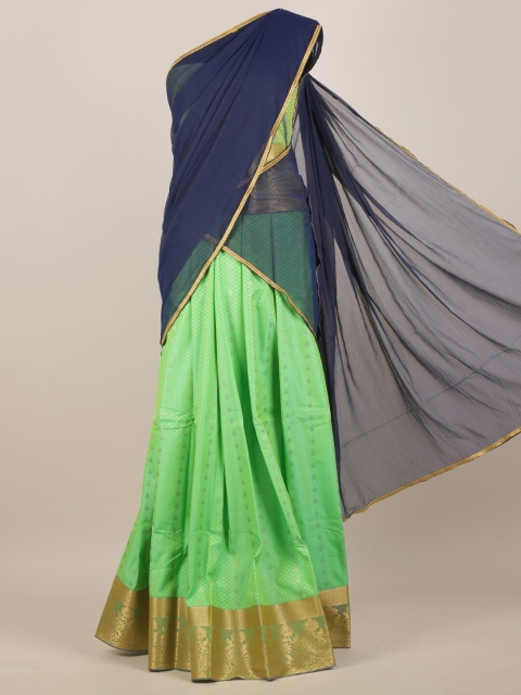 

Pothys Green & Navy Blue Woven Design Half Saree
