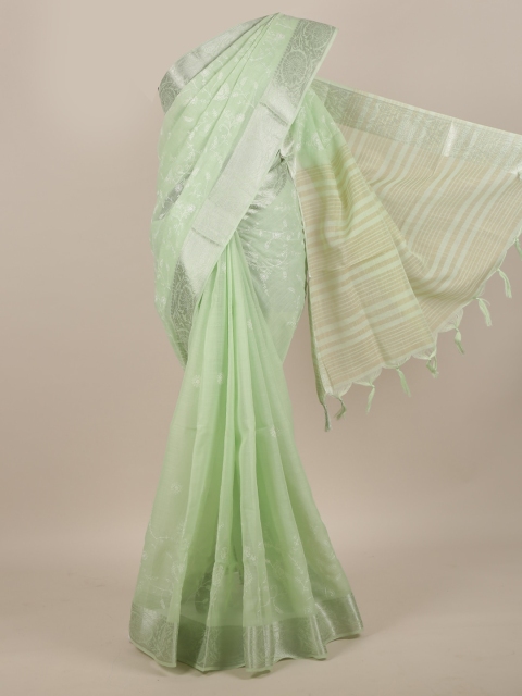

Pothys Green & Silver-Toned Floral Zari Saree