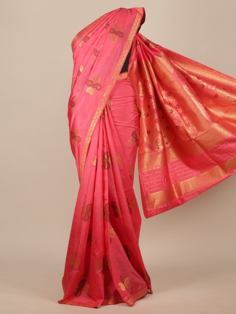 

Pothys Pink & Maroon Woven Design Jute Silk Saree