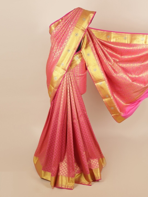

Pothys Pink & Gold-Toned Woven Design Silk Blend Saree