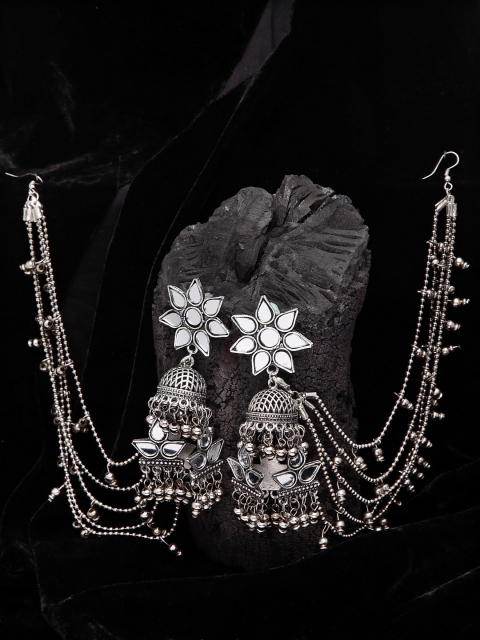 

Moedbuille Silver-Toned Dome Shaped Jhumkas Earrings