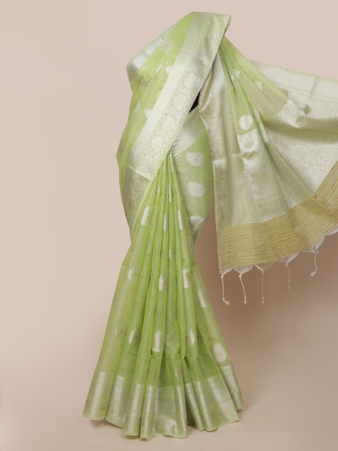 

Pothys Green & Silver-Toned Woven Design Tissue Saree