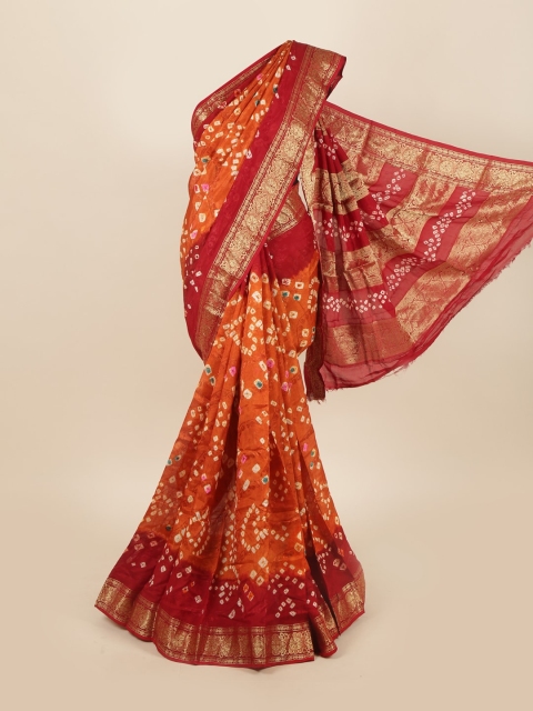 

Pothys Orange & Red Bandhani Zari Art Silk Saree