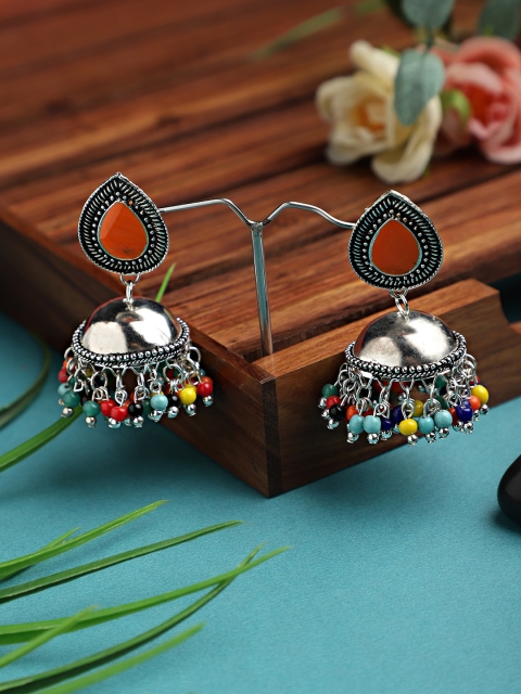 

Mali Fionna Silver-Toned & Orange Handcrafted Dome Shaped Jhumkas Earrings