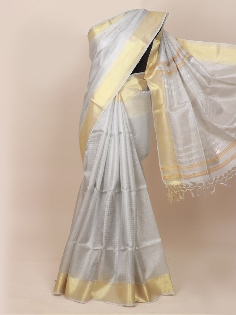 

Pothys Silver-Coloured & Golden Zari Tissue Saree