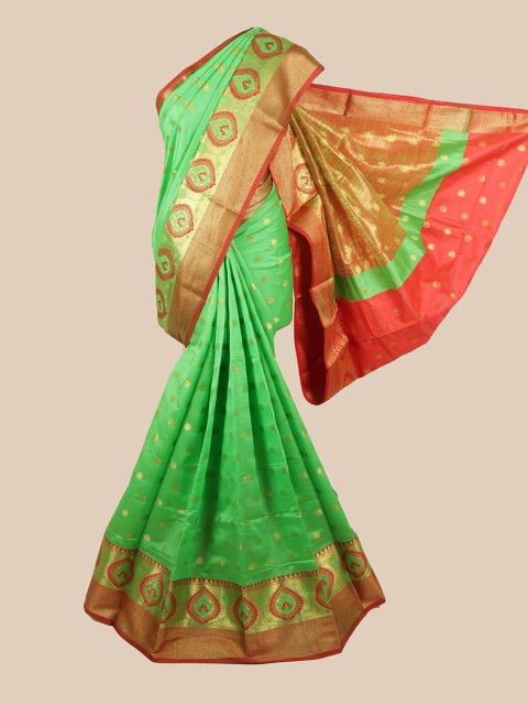 

Pothys Green & Red Cotton Blend Woven Designed Saree