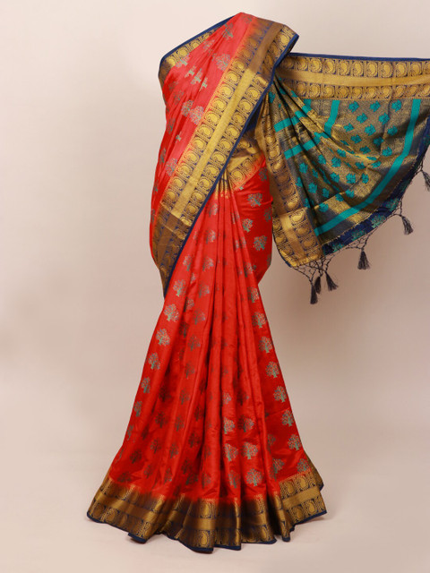 

Pothys Red & Blue Woven Design Art Silk Saree