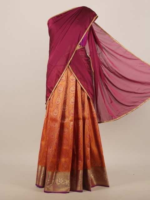 

Pothys Women Maroon & Mustard Ethnic Motifs Half & Half Saree