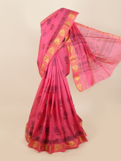 

Pothys Pink & Gold-Toned Floral Silk Cotton Saree