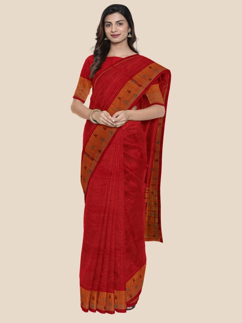 

Kalamandir Red & Gold-Toned Checked Pure Cotton Venkatgiri Saree