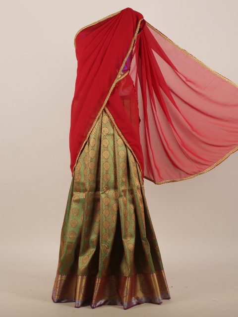 

Pothys Maroon & Cream-Coloured Ethnic Motif Lehenga Saree