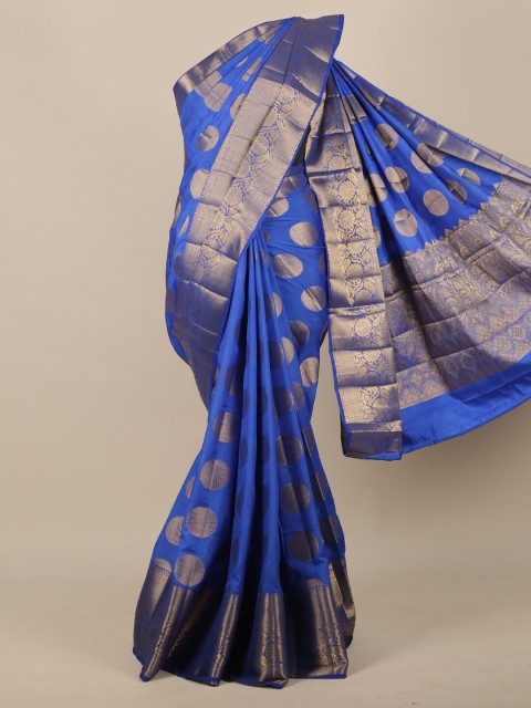 

Pothys Blue & Gold-Toned Ethnic Motifs Zari Jute Silk Saree