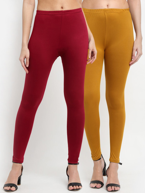 

NEUDIS Women Pack Of 2 Solid Ankle-Length Leggings, Maroon
