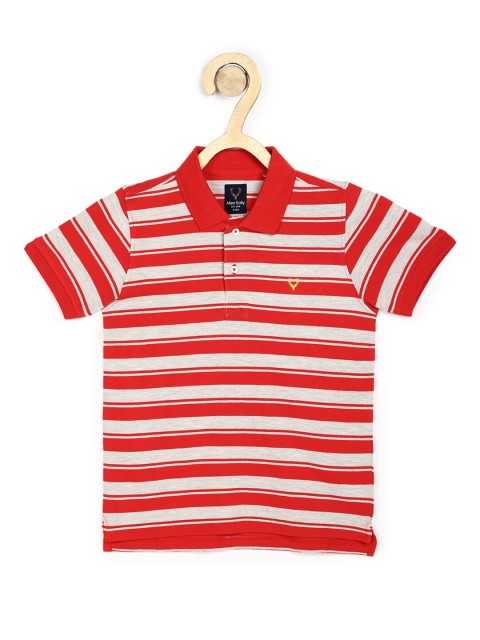 

Allen Solly Junior Boys Red Grey Striped Polo Collar Cotton Pure Cotton T-shirt