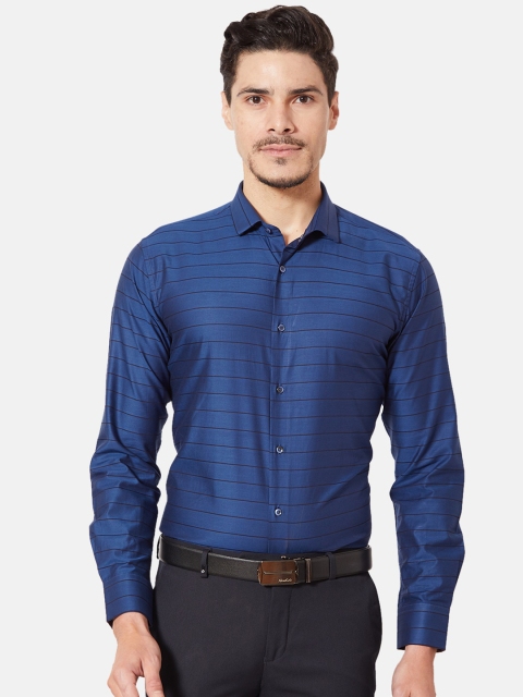 

Oxemberg Men Navy Blue Slim Fit Horizontal Stripes Striped Formal Shirt