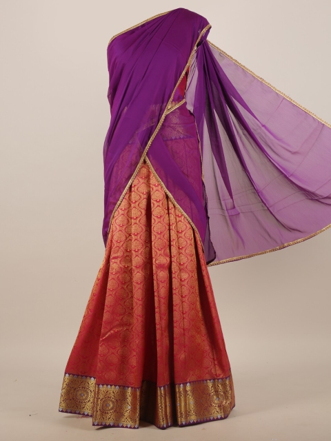 

Pothys Magenta & Pink Ethnic Motifs Zari Half and Half Saree