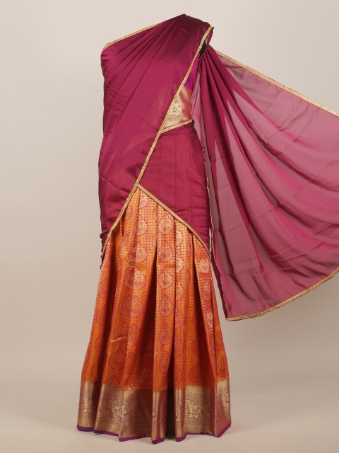 

Pothys Burgundy & Orange Floral Half-Saree Set