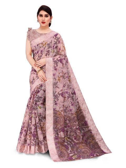 

KALINI Pink & Beige Floral Printed Saree