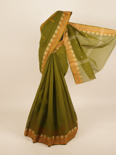 

Pothys Olive Green & Yellow Woven Design Pure Cotton Saree