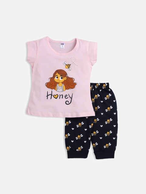

Nottie Planet Girls Pink & Black Printed Night suit