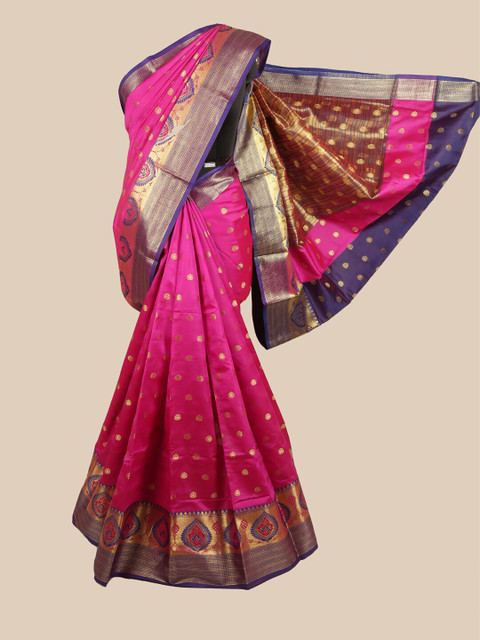 

Pothys Pink & Navy Blue Floral Zari Saree