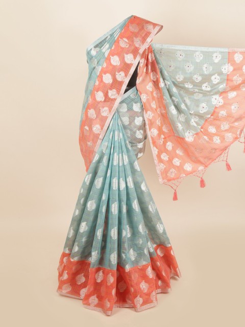 

Pothys Blue & Orange Ethnic Motifs Woven Design Saree