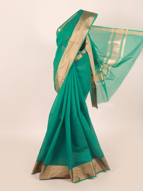 

Pothys Sea Green & Gold-Toned Zari Silk Cotton Saree