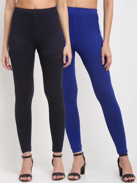 

NEUDIS Women Pack Of 2 Solid Navy Blue Ankle-Length Leggings