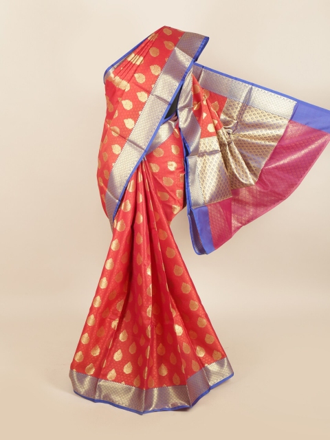 

Pothys Orange & Blue Ethnic Motifs Zari Jute Silk Saree