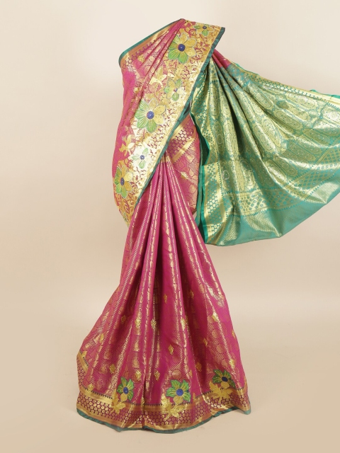 

Pothys Magenta & Sea Green Woven Design Art Silk Saree
