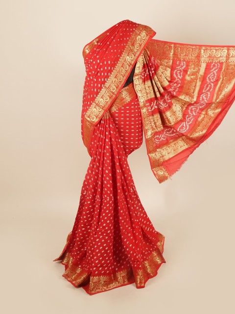 

Pothys Red & White Bandhani Zari Art Silk Saree