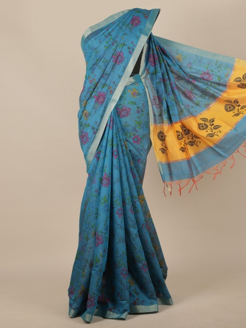

Pothys Turquoise Blue & Pink Floral Saree