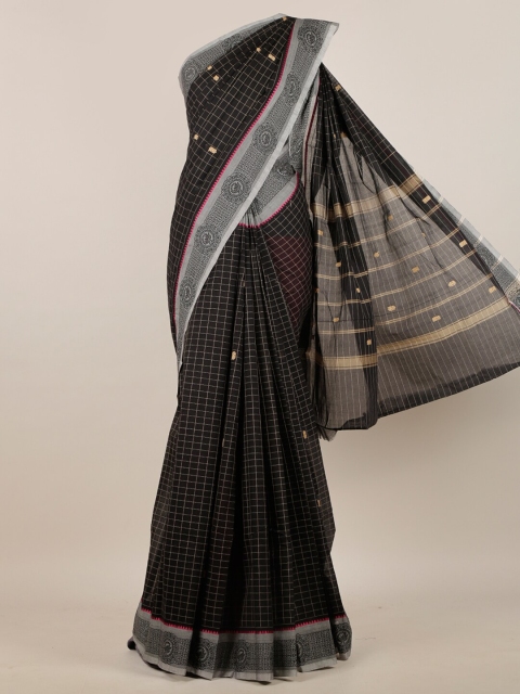 

Pothys Black & Silver-Coloured Checked Pure Cotton Saree