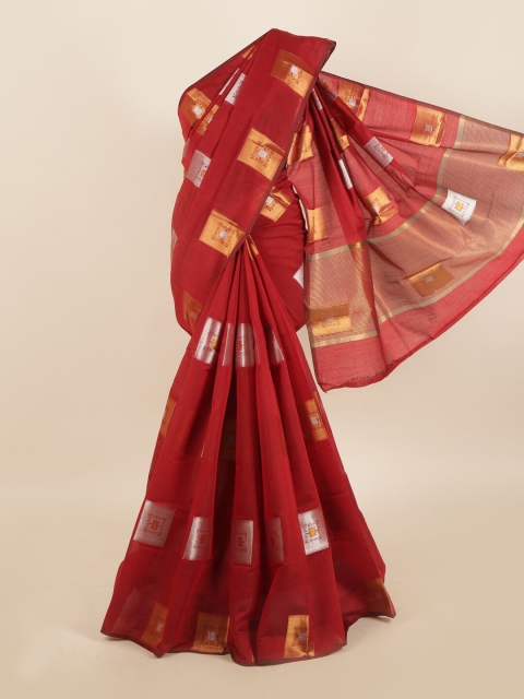 

Pothys Maroon & Silver-Toned Zari Jute Cotton Saree