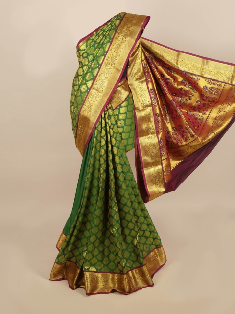 

Pothys Women Green & Maroon Silk Blend Ethnic Motif Woven Designed saree
