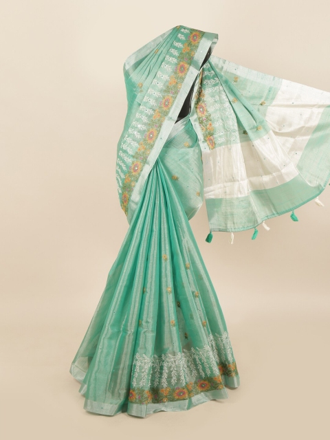 

Pothys Green & Orange Floral Tissue Saree