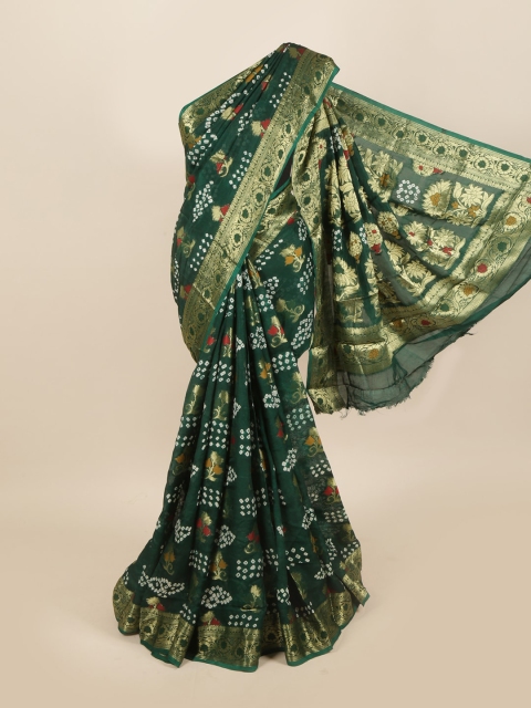 

Pothys Green & White Bandhani Zari Art Silk Saree
