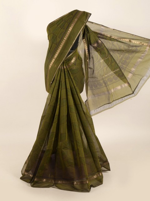 

Pothys Green & Gold-Toned Ethnic Motifs Silk Cotton Saree