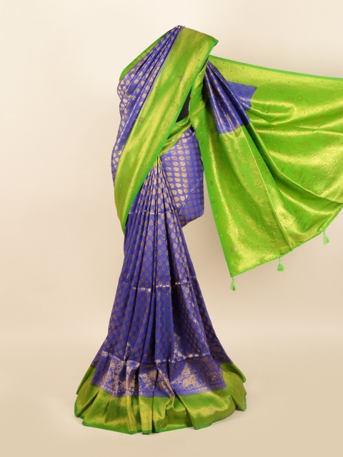 

Pothys Blue & Green Ethnic Motifs Schiffli Jute Silk Saree