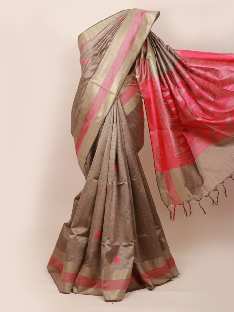 

Pothys Grey & Pink Tissue Saree