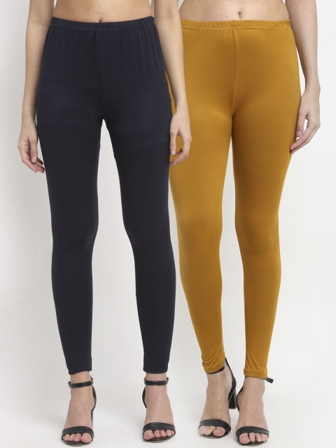 

NEUDIS Women Pack Of 2 Solid Ankle-Length Leggings, Mustard