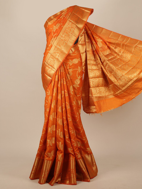

Pothys Orange & Gold-Toned Woven Design Jute Silk Saree
